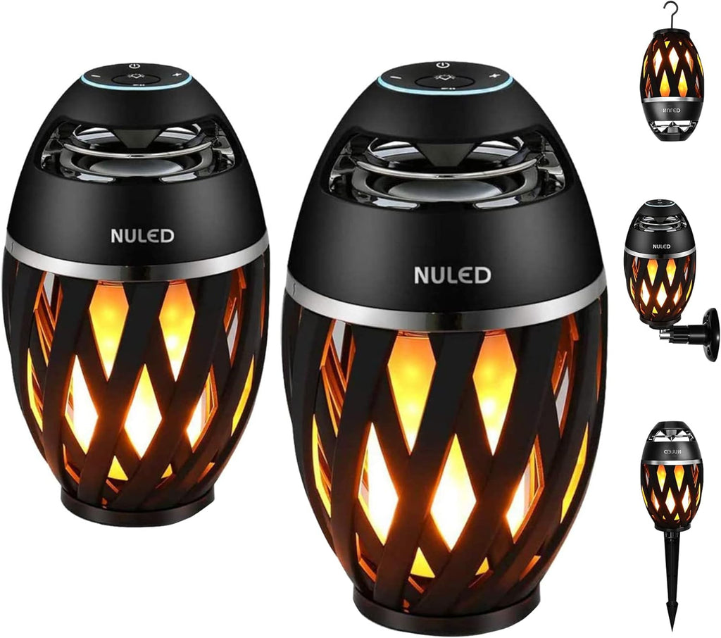 2 Pack Outdoor Bluetooth Speakers with LED Flame W738