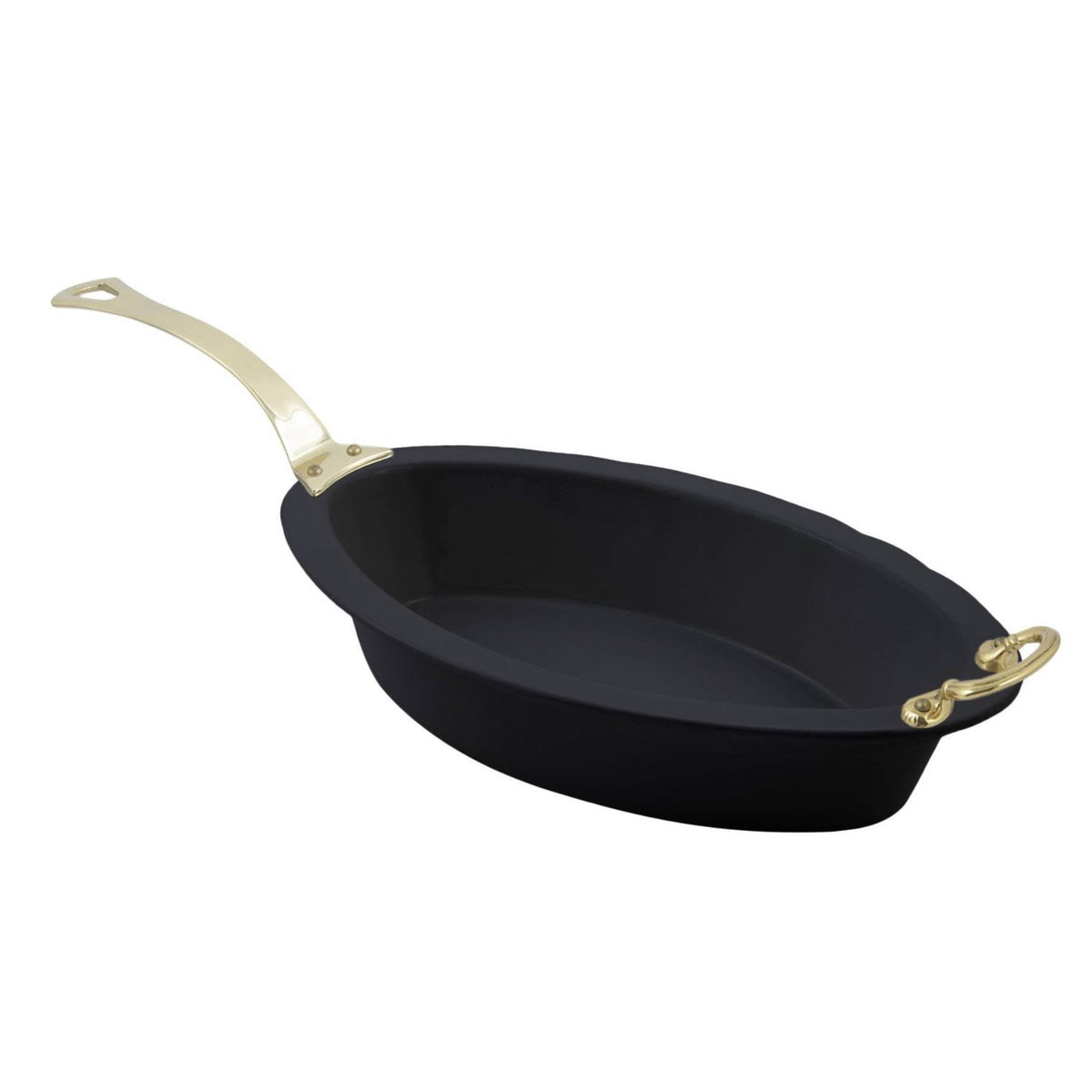 Oval Casserole with Long Brass Handle Sandstone Black C1069