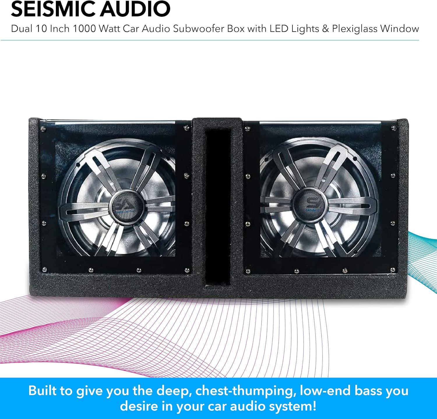Dual 10 Inch Vented 1000 Watt Car Audio Subwoofer Box with LED Lights & Plexiglass Window F44915