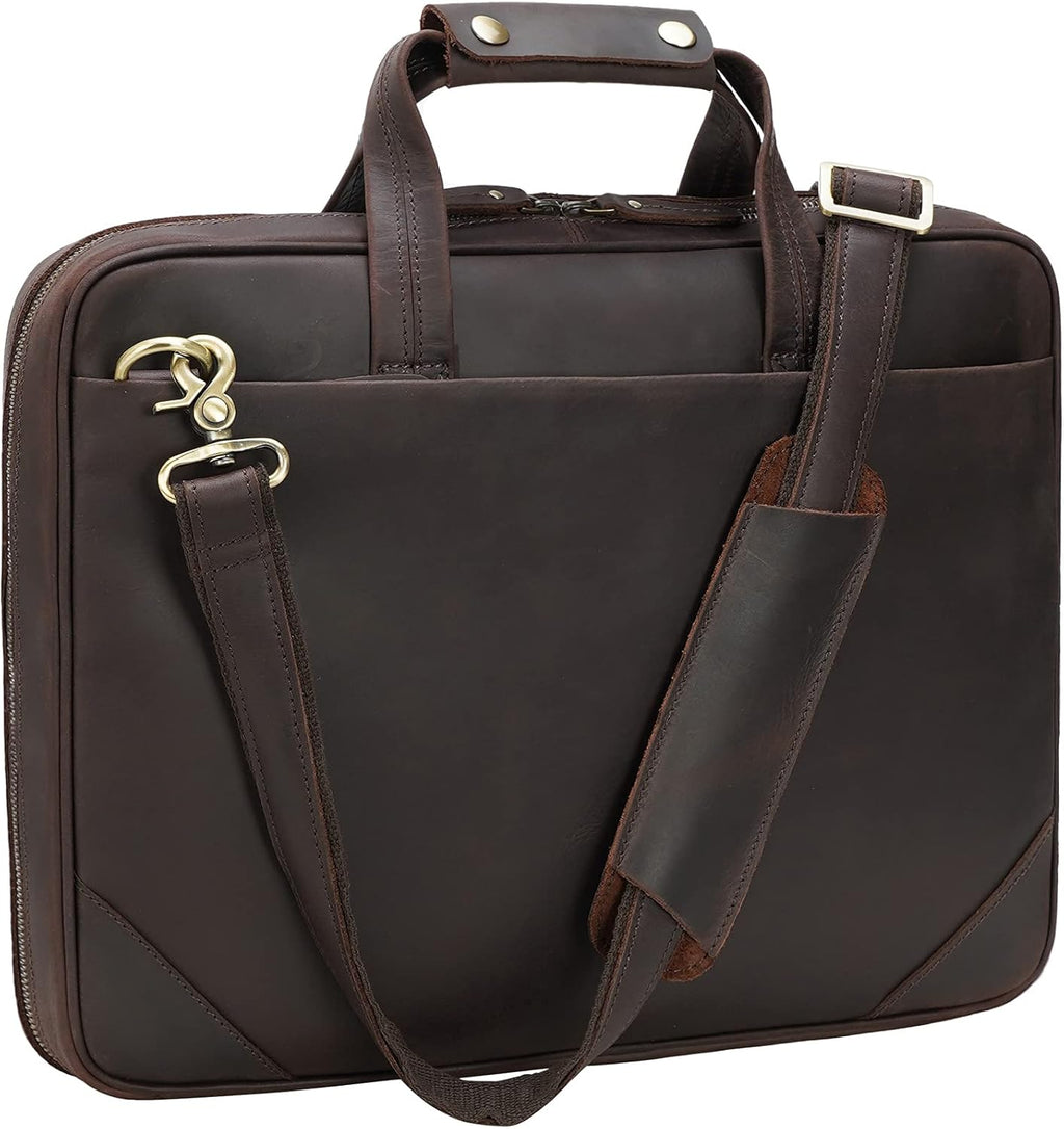 Brown Vintage Leather Slim Briefcase for 15.6 Inch Laptop W506943