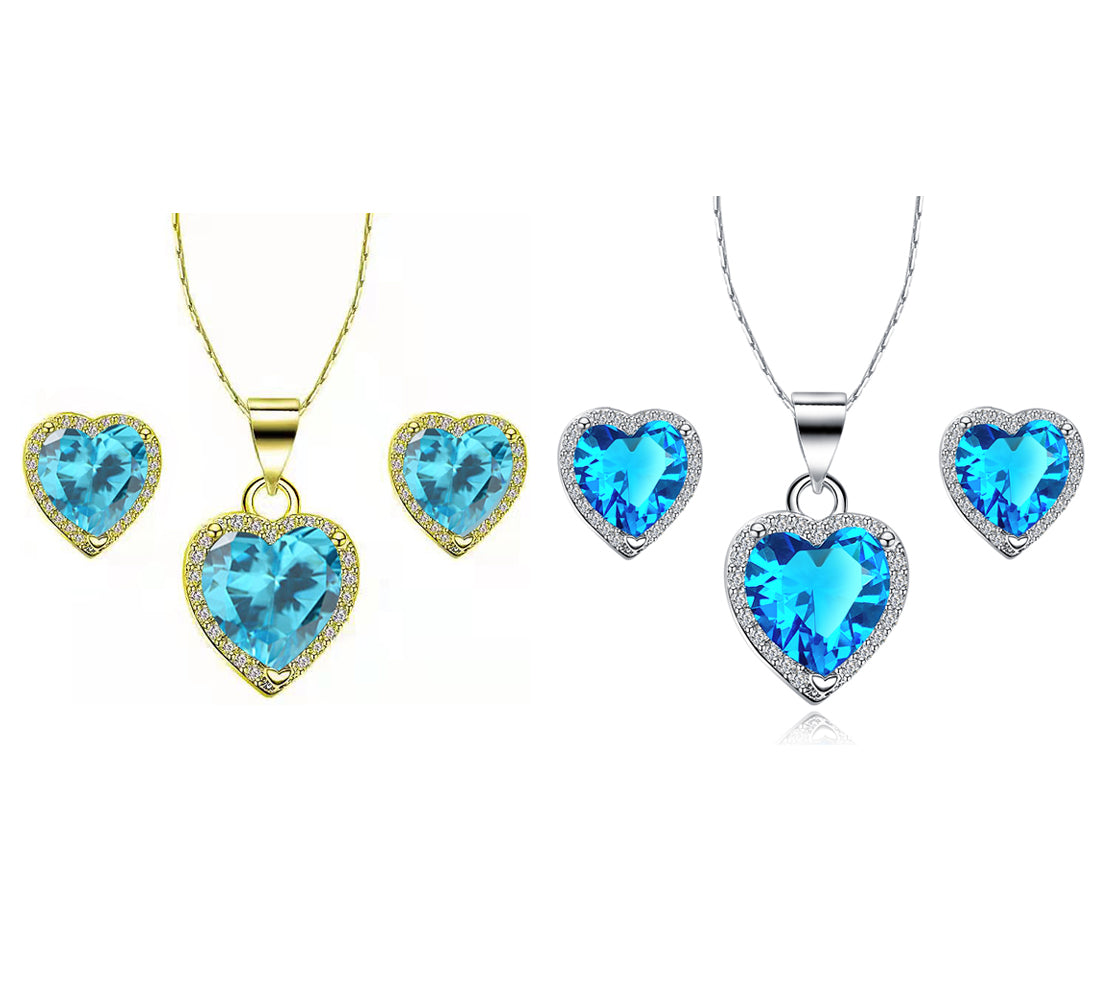 24k Yellow and White Gold 4Ct Blue Topaz Full Necklace Set 18 inch Plated Z466445