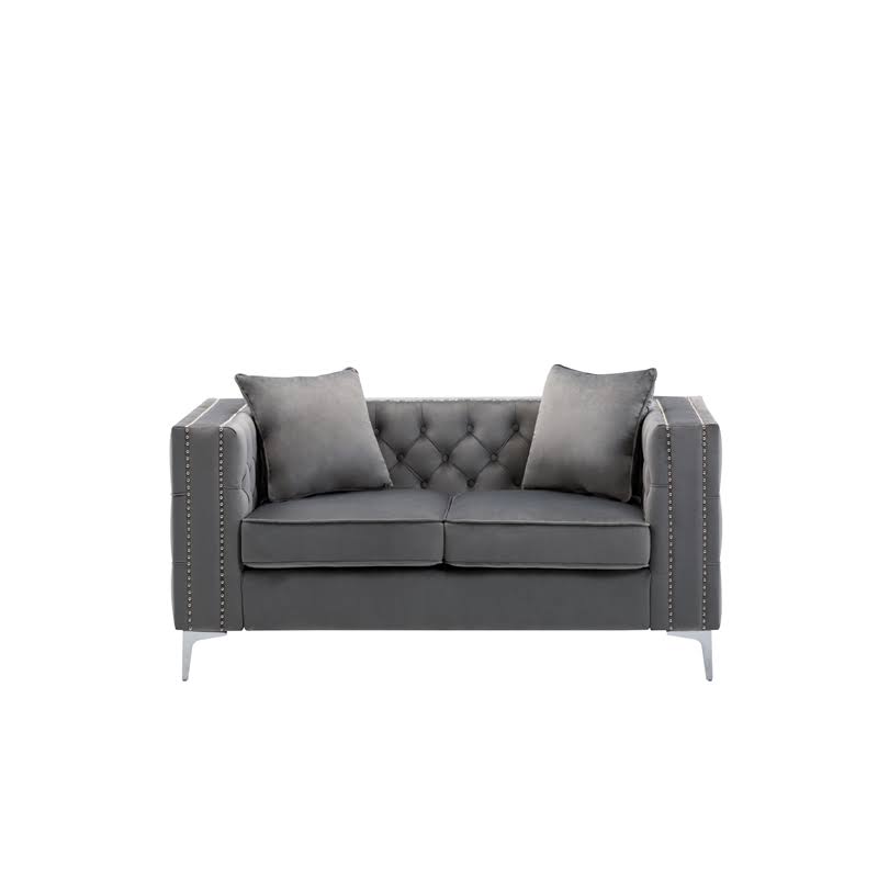 2 Piece Velvet Loveseat and Chair Set in Gray I647