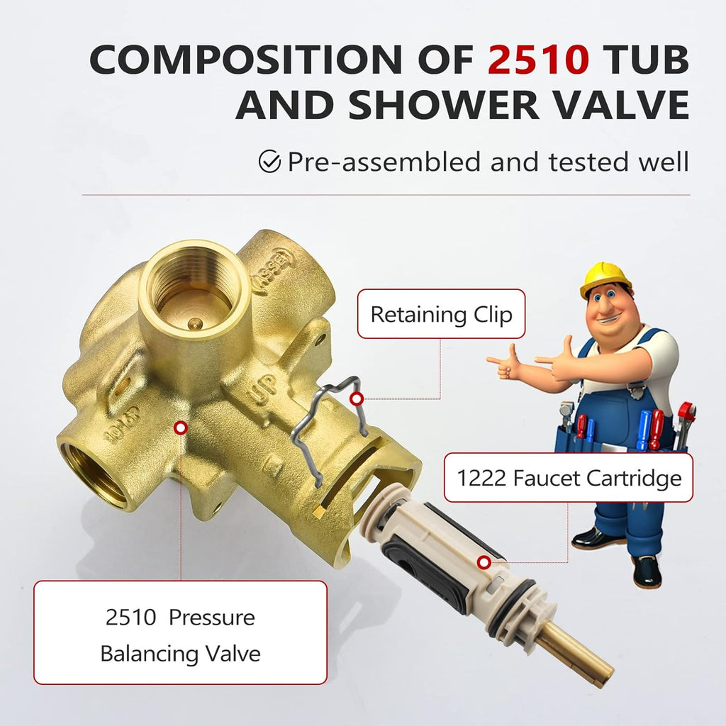 Replacement Pressure Balancing Valve with 1222 Faucet Cartridge and Retainer Clip Y942037