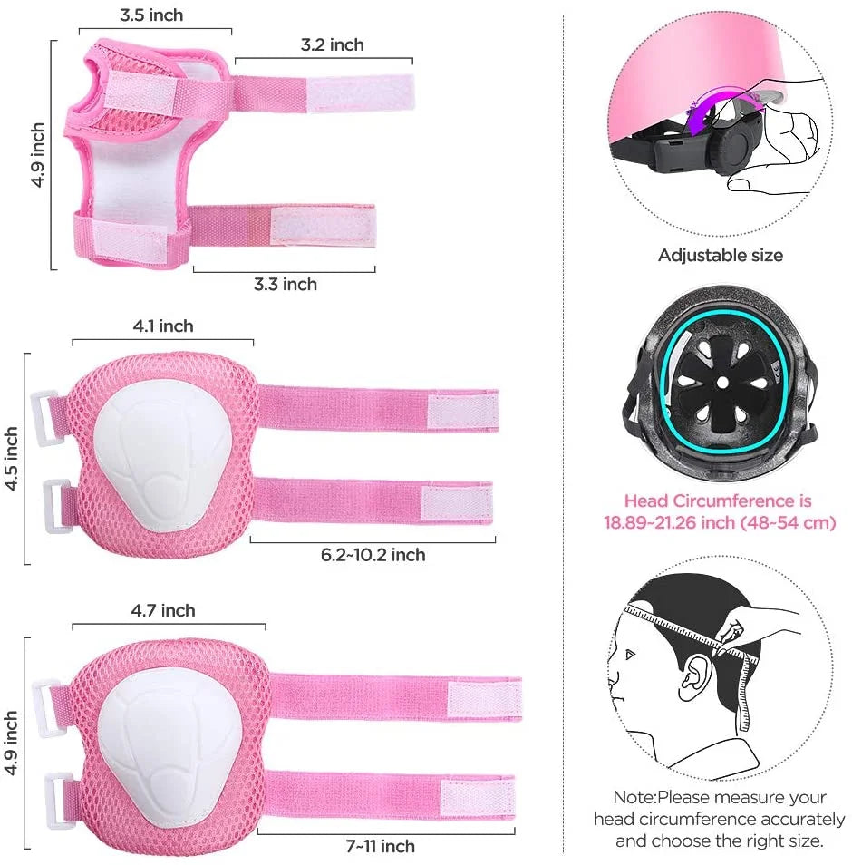 Kids Bike Helmet with Knee Elbow Wrist Pads, Pink Y455