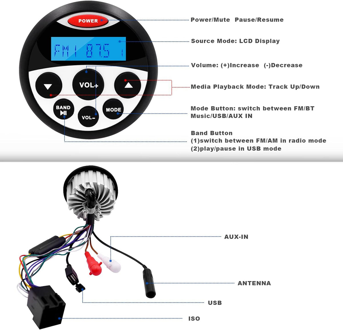 Marine Stereo and Speaker Package with Bluetooth MP3 USB AM FM Radio and 4 Inch Black Speakers J527