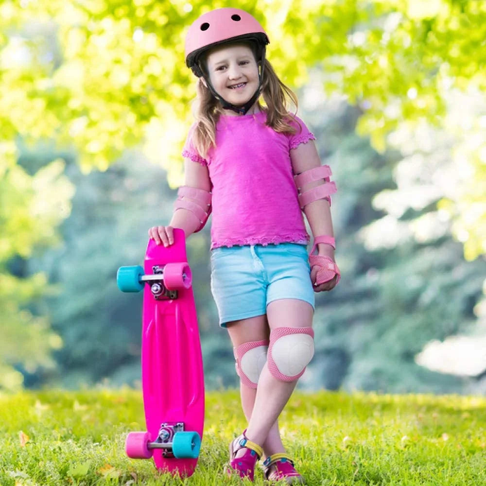 Kids Bike Helmet with Knee Elbow Wrist Pads, Pink Y455
