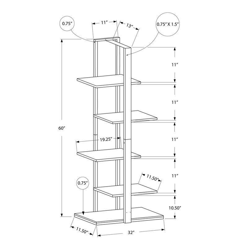 5 Shelf Metal Bookcase in Dark Taupe and Black D180
