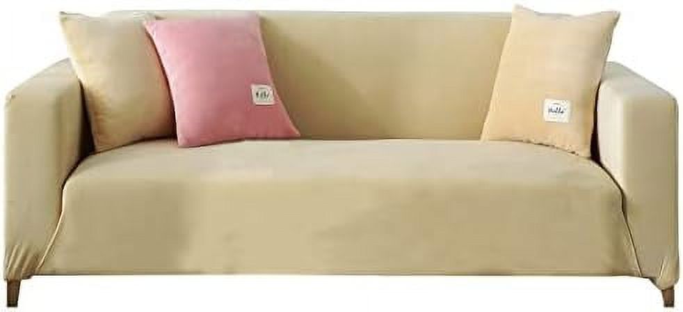 Beige 2 Seater Stretch Velvet Sofa Slipcover with Non Slip Elastic Straps A4961