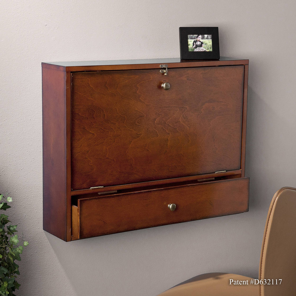 Wall Mount Folding Laptop Desk, Brown Mahogany V52317