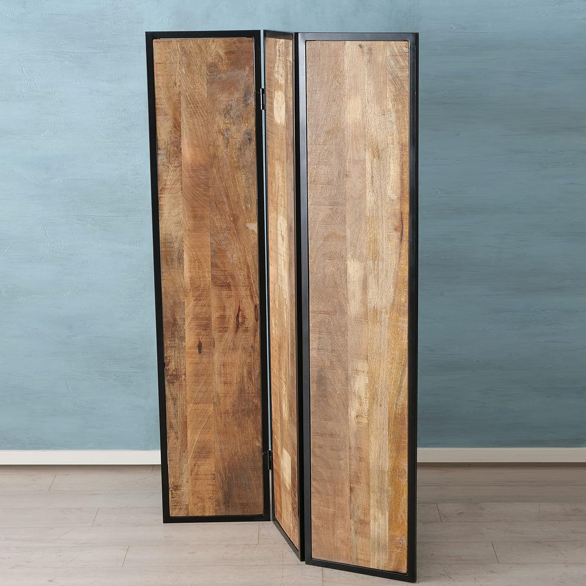 Iron Framed Mango Wood 3 Panel Room Divider B56280