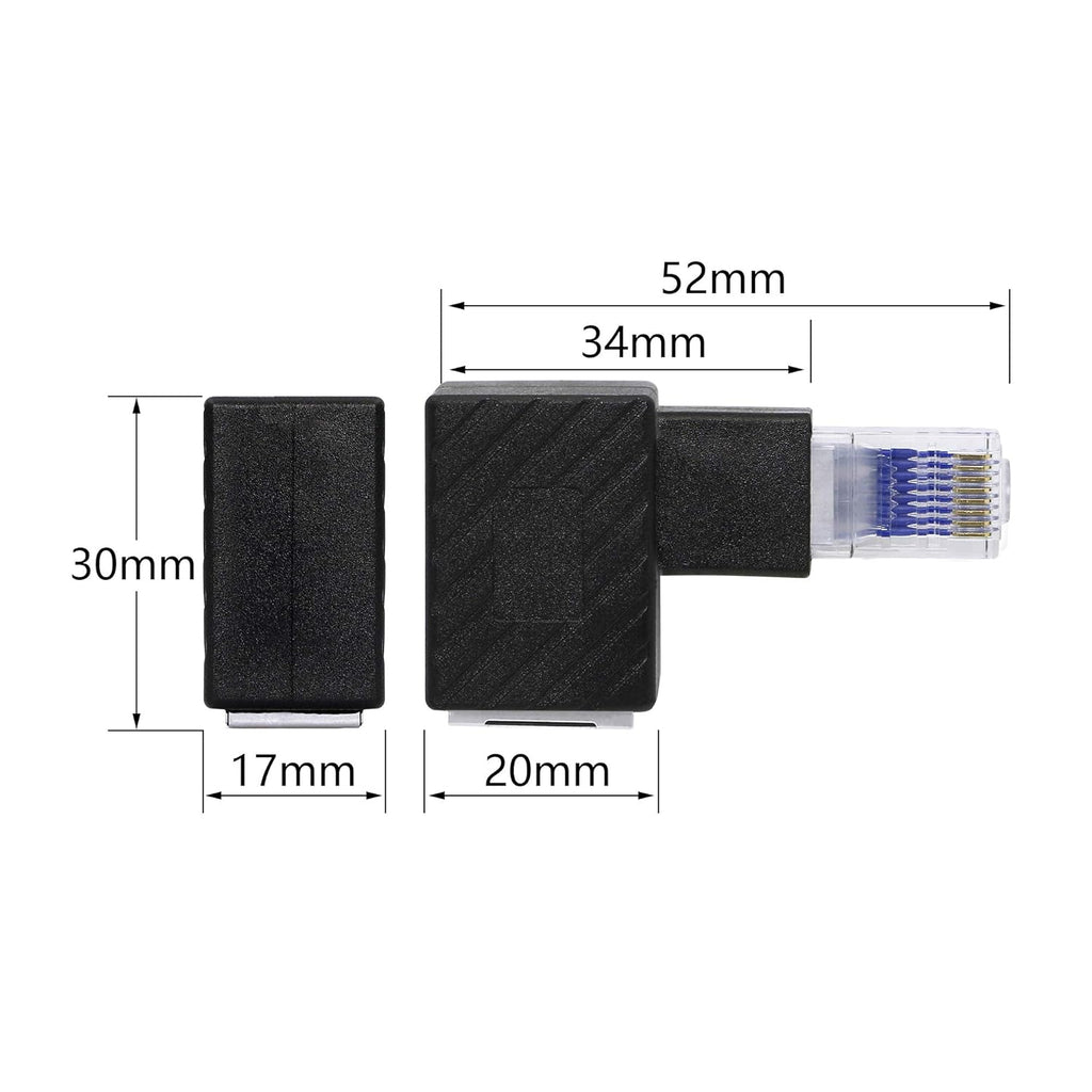 Right Angle Ethernet Adapter, 90 Degree RJ45 Male to Female Extension Cat6 LAN Network Connector, 2-Pack Black L8713