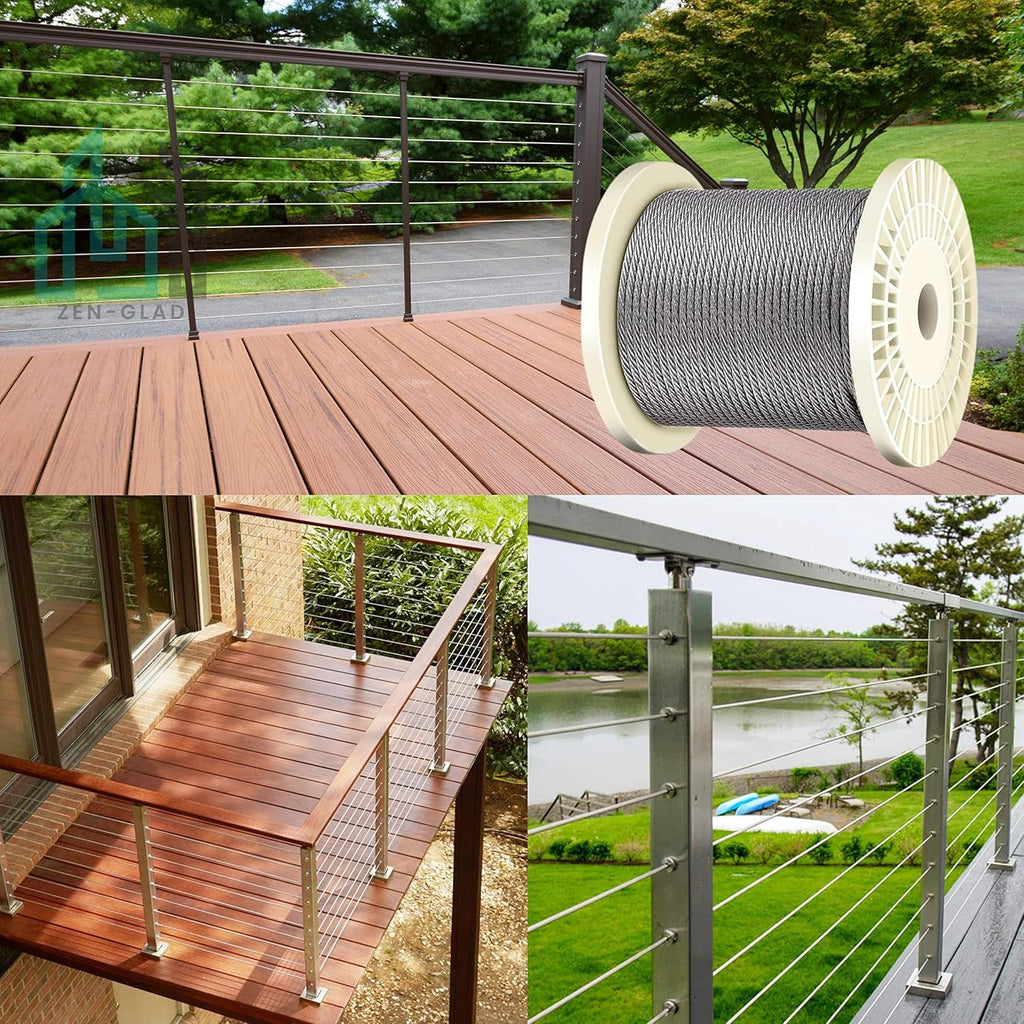 Stainless Steel Wire Rope 7x7 Strands T316 Steel Cable Railing Wire, 500ft, 1/8 I, with Wire Cable Cutter Z10665
