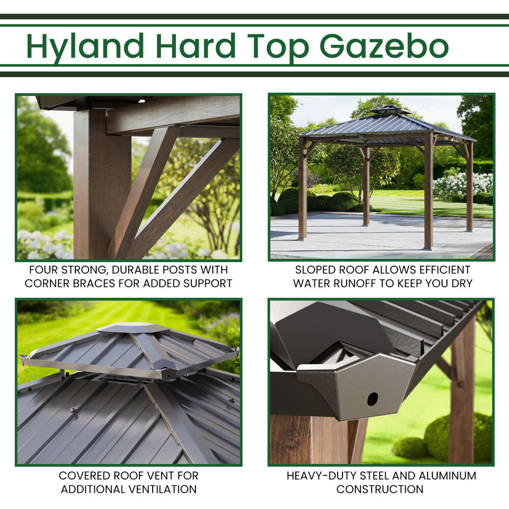 9.8' x 9.8' Hard Top Outdoor Gazebo with Roof Vent, Aluminum and Steel Frames O9116