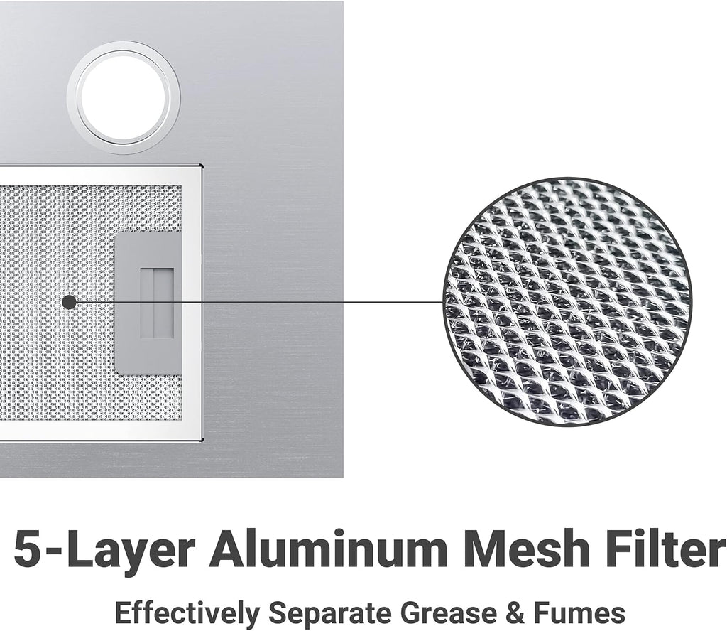 Stainless Steel Built In Range Hood Insert with 3 Speed Exhaust Fan Q3712