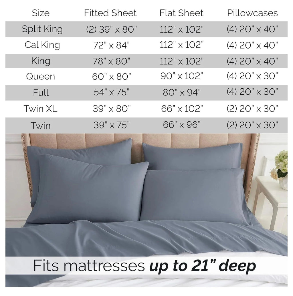 6-Piece King Microfiber Sheet Set with 21" Deep Fitted Sheet, Slate Blue J8701