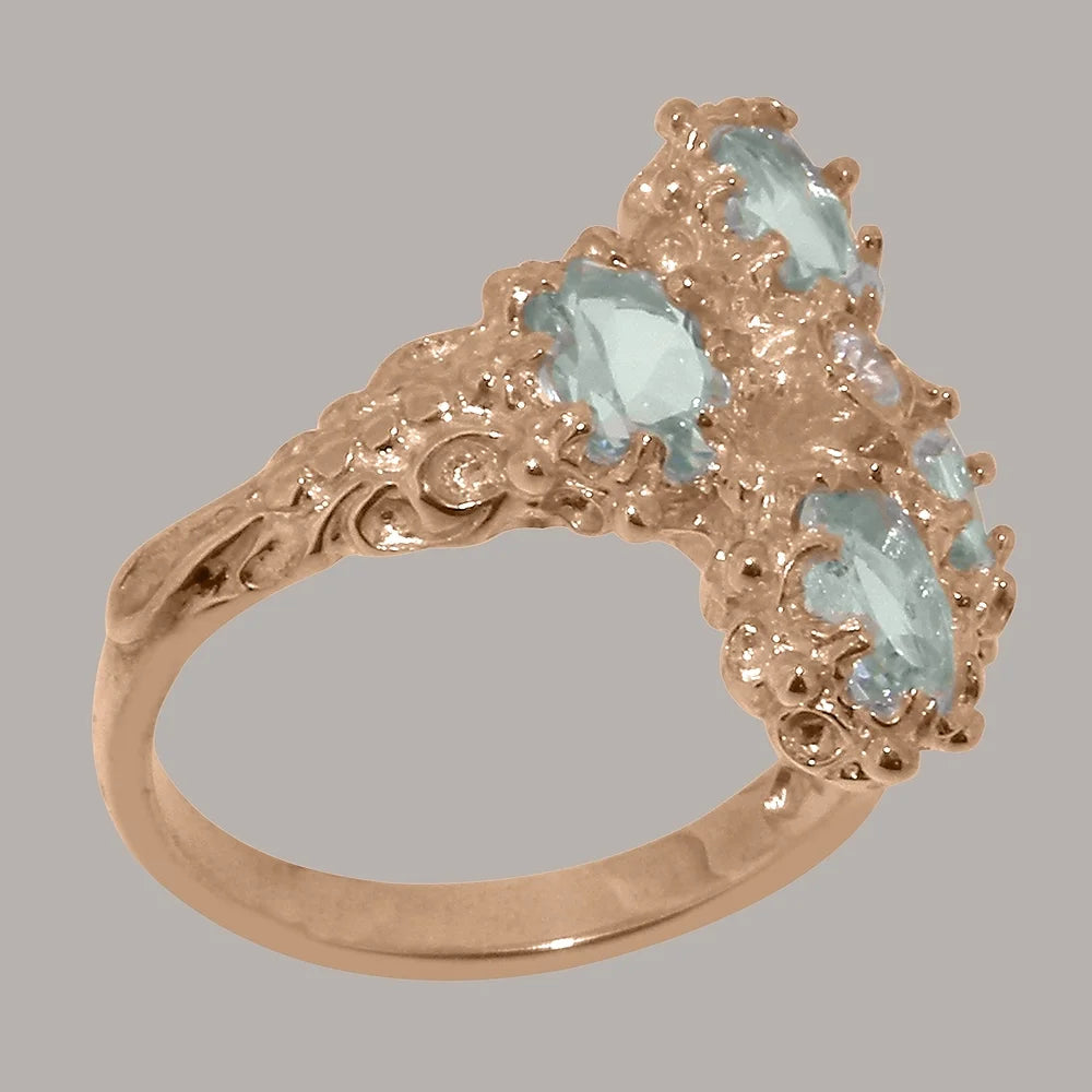 18k Rose Gold Natural Diamond & Aquamarine Womens Promise Ring Q562