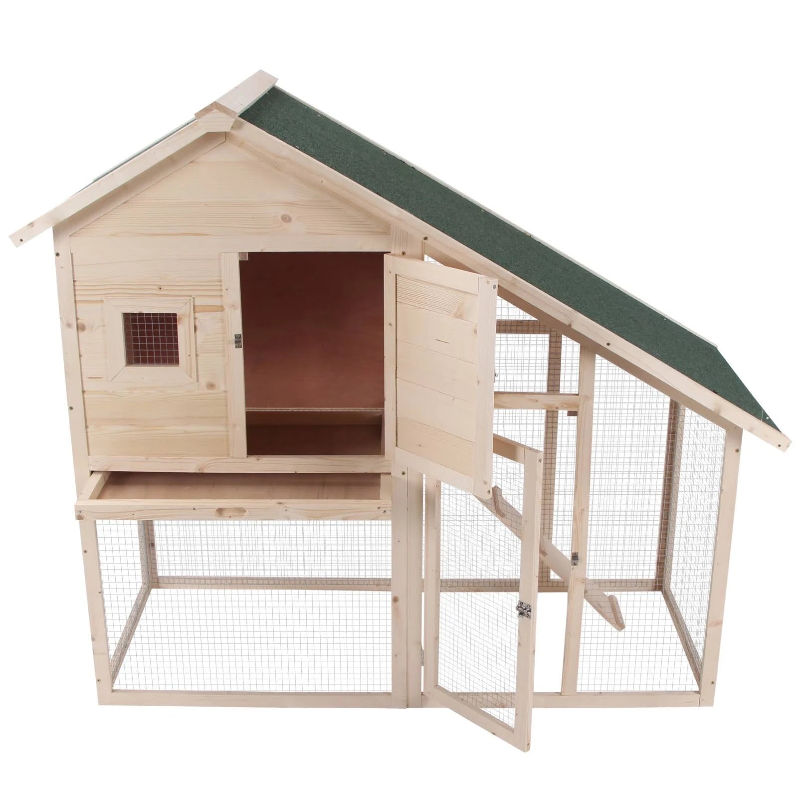 55x22 Wood Double Rabbit Hutch with Ramp and Outdoor Run J7867