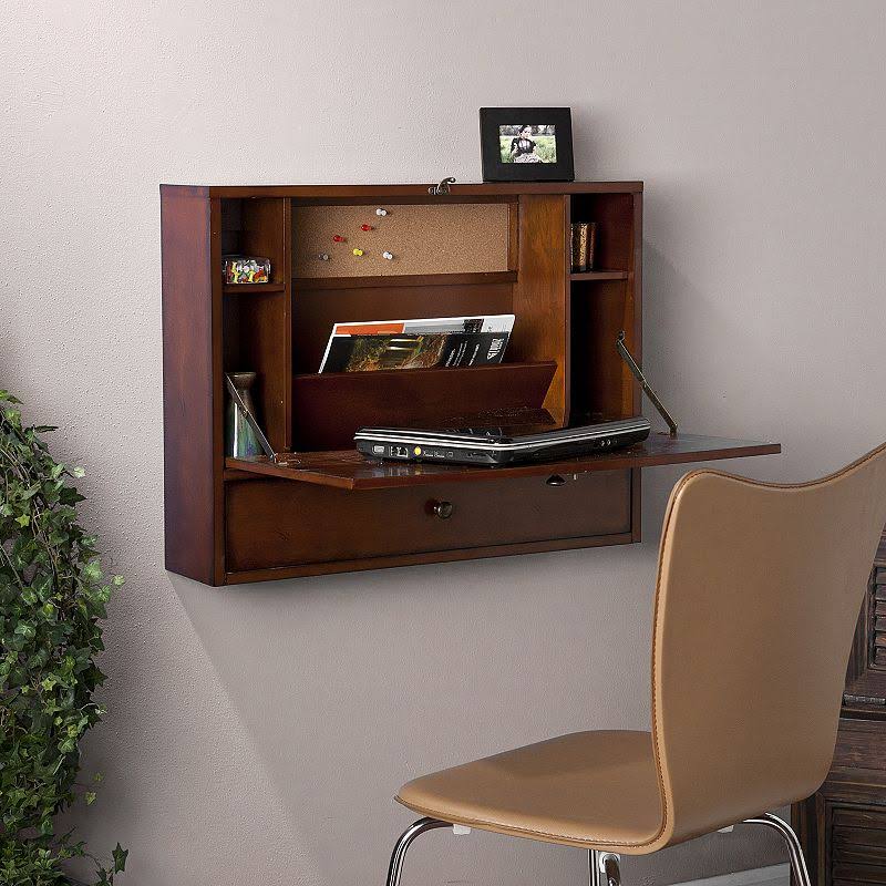 Wall Mount Folding Laptop Desk, Brown Mahogany V52317