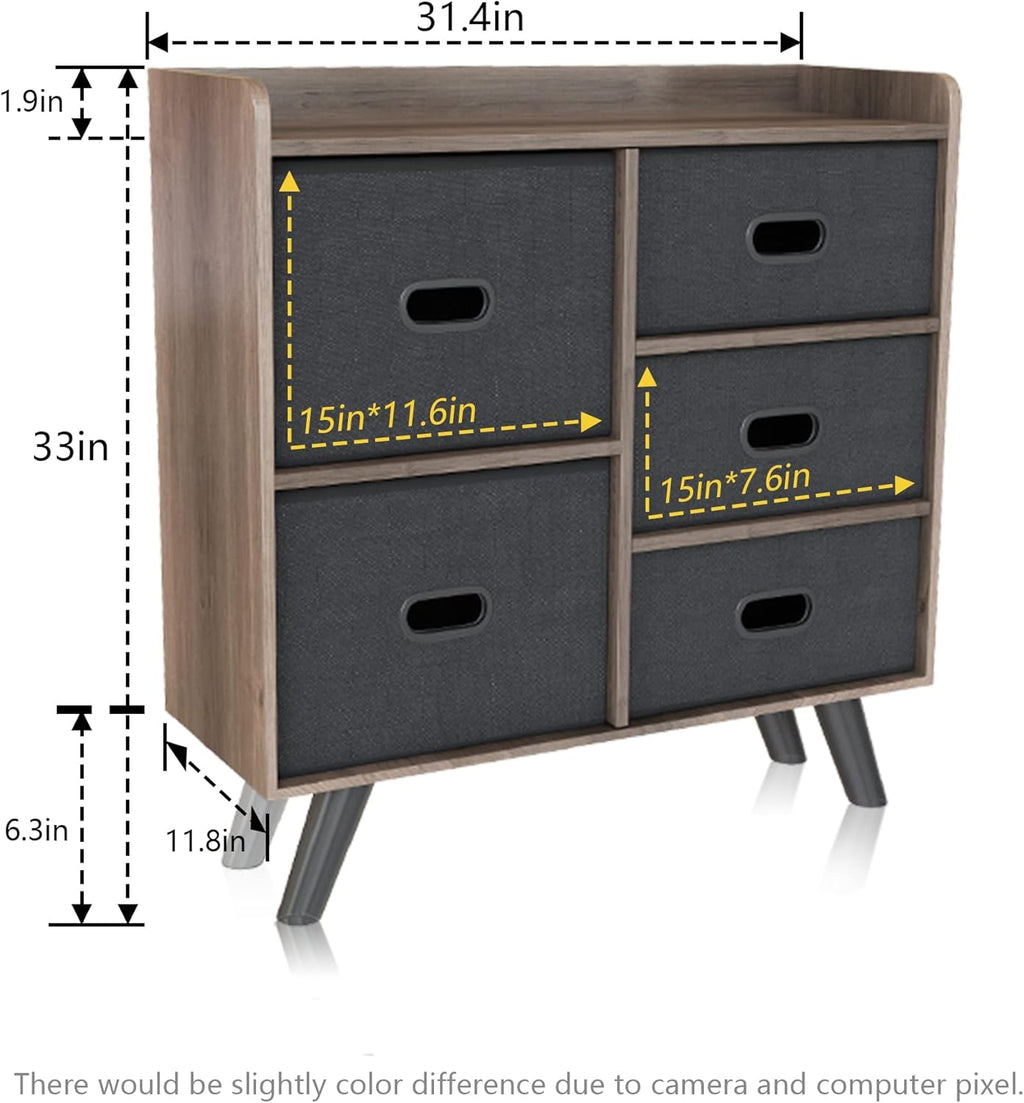 5 Drawers Wood Frame Storage Dresser with Removable Fabric Drawers R35157