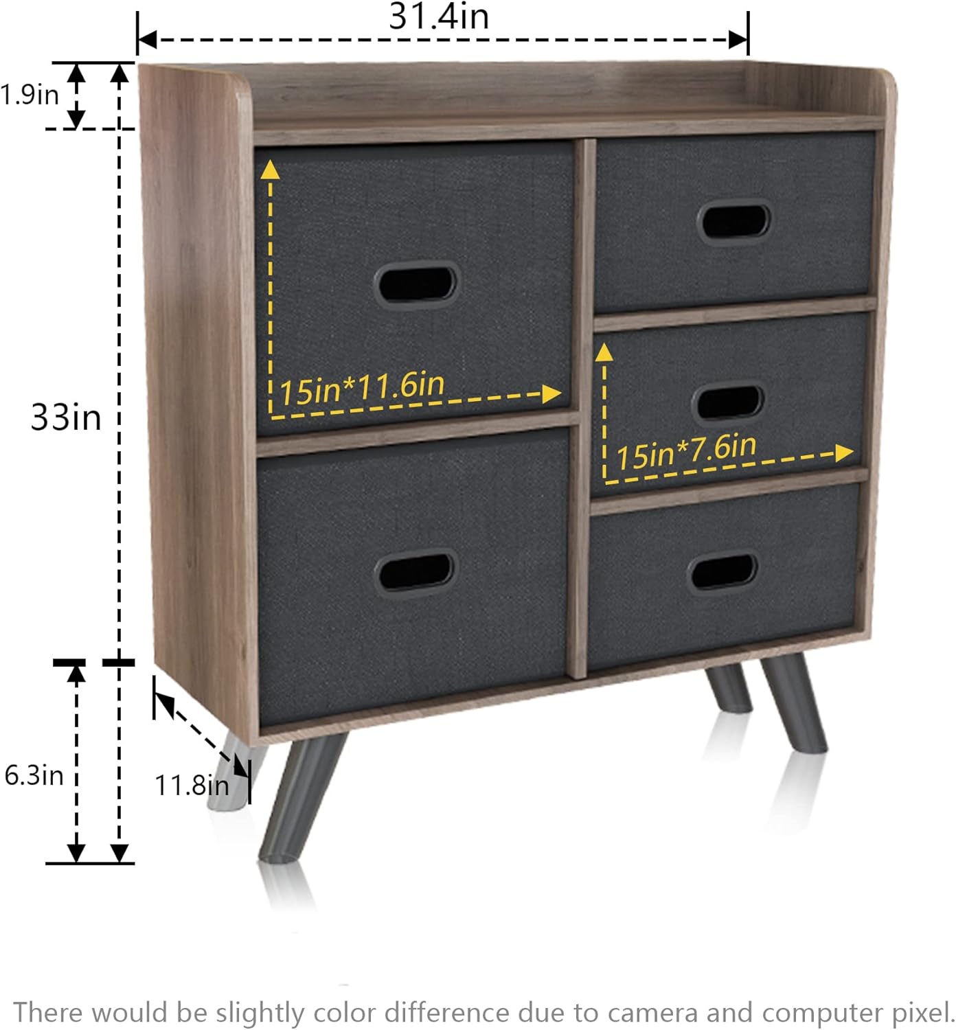 5 Drawers Wood Frame Storage Dresser with Removable Fabric Drawers R35157