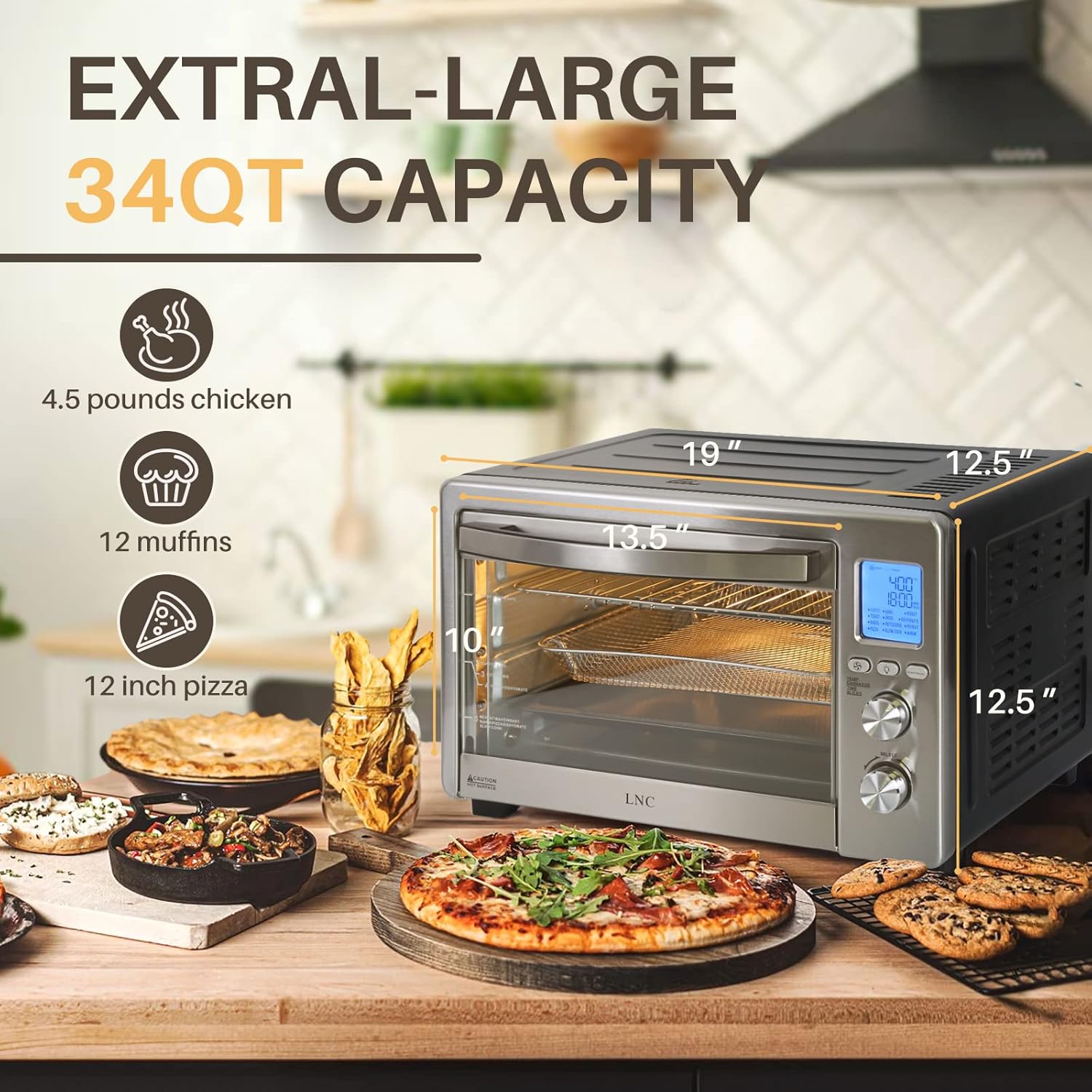 34QT 1750W Air Fryer Toaster Oven with 12 Cooking Functions M22868