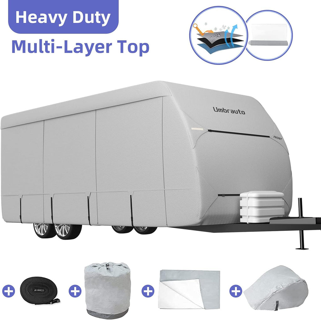 Gray/White Waterproof Travel Trailer RV Cover G5417