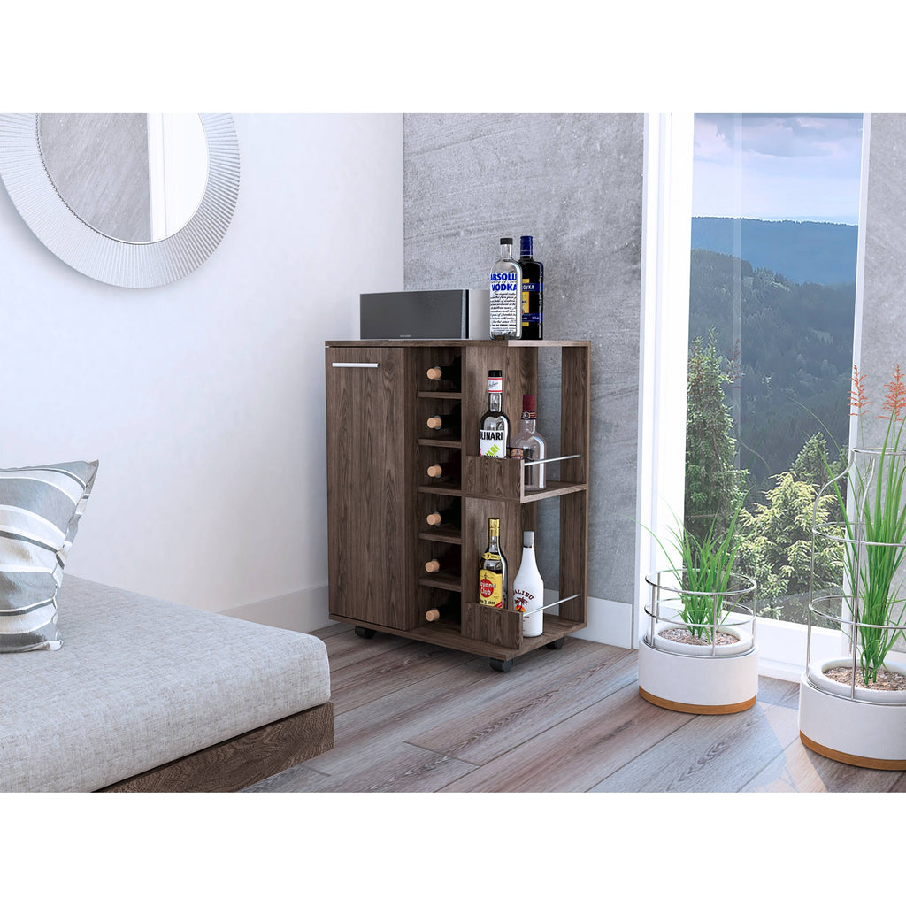 Weathered Oak Bar Cart Cabinet J6962