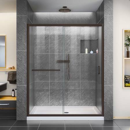 Semi-Frameless Sliding Shower Door, Clear Glass, Oil Rubbed Bronze Q65657
