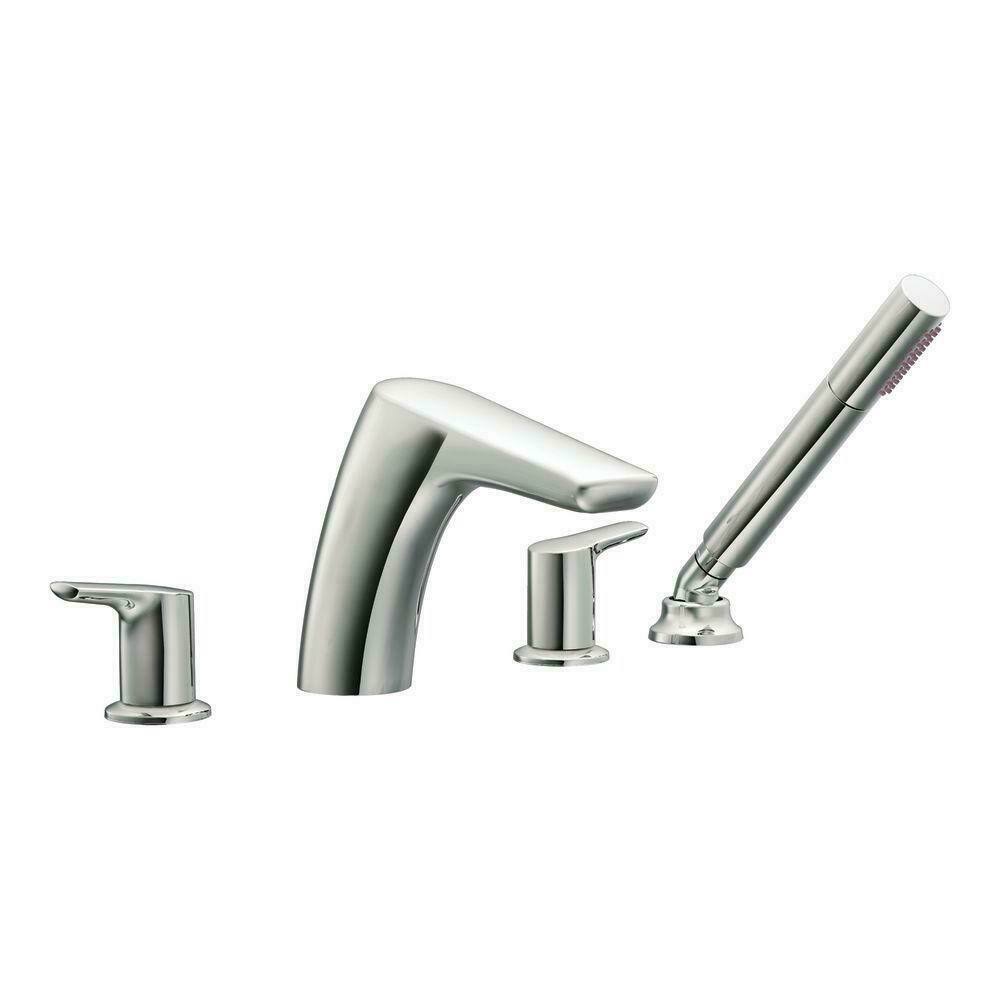 Chrome Two-Handle Low Arc Roman Tub Faucet with Hand Shower L47336