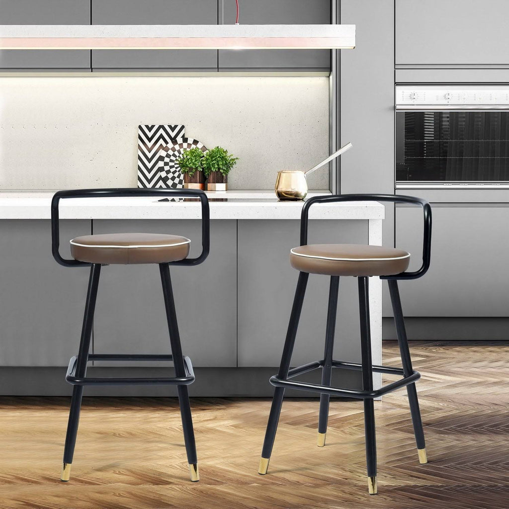 Brown Faux Leather Counter Barstool Set of 2 L8985