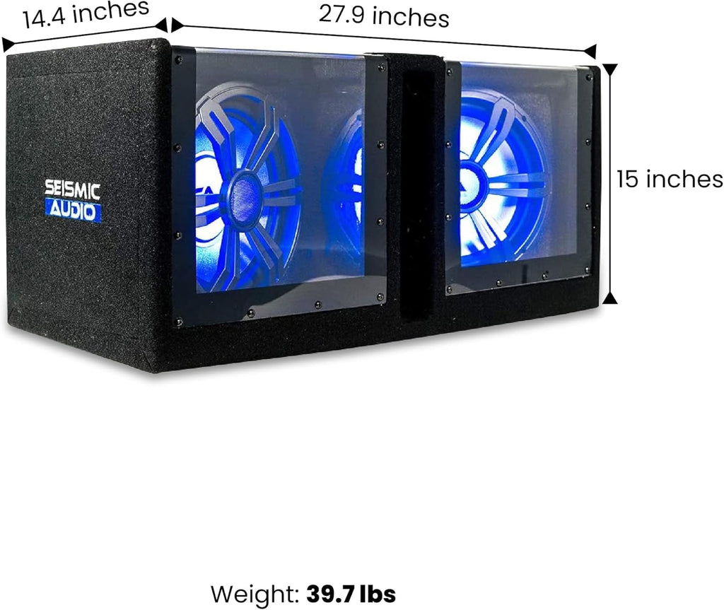 Dual 10 Inch Vented 1000 Watt Car Audio Subwoofer Box with LED Lights & Plexiglass Window F44915