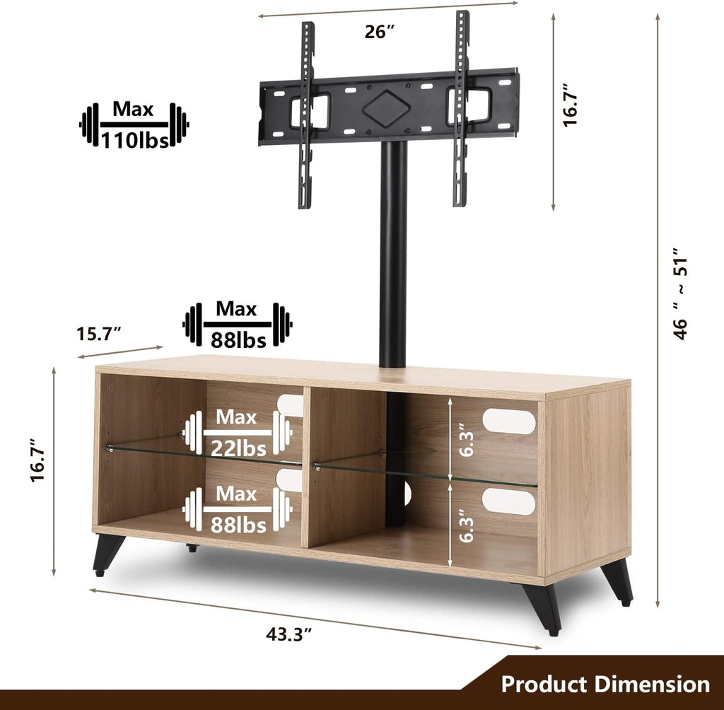 Oak Wood Corner TV Stand with Swivel Mount TV Entertainment Center F4415