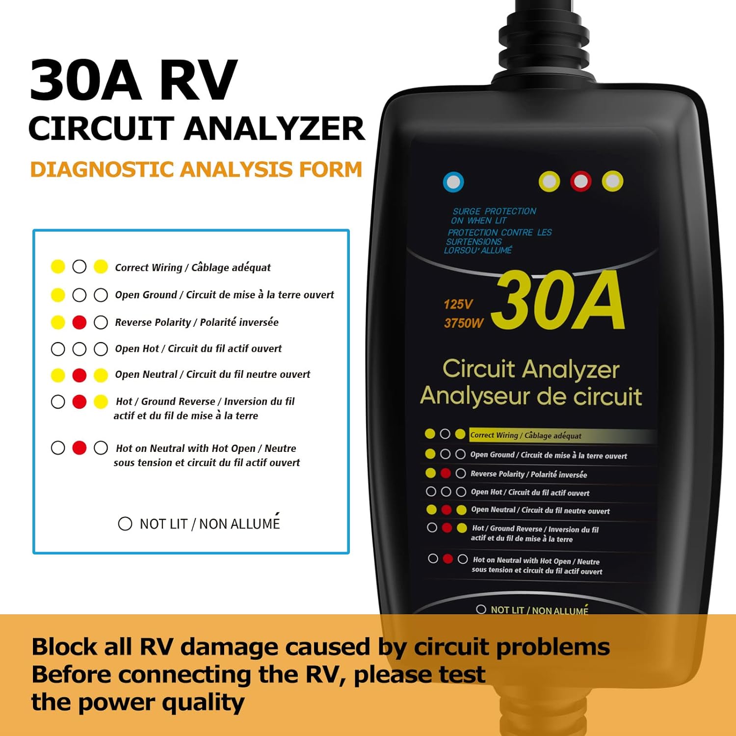 RV Surge Protector 30 Amp with Indicator Light and Grip Handles M419