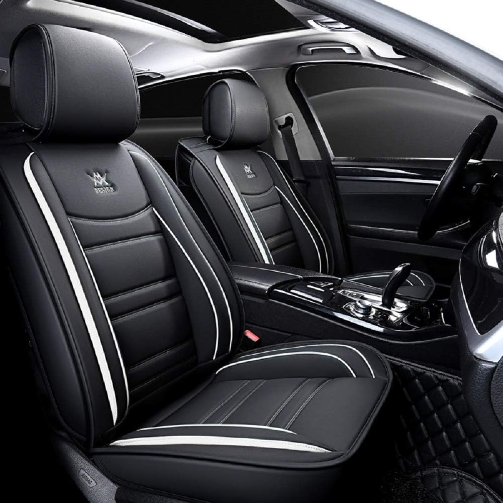 Black-White Leather Car Seat Covers 5 Seats Full Set V196251