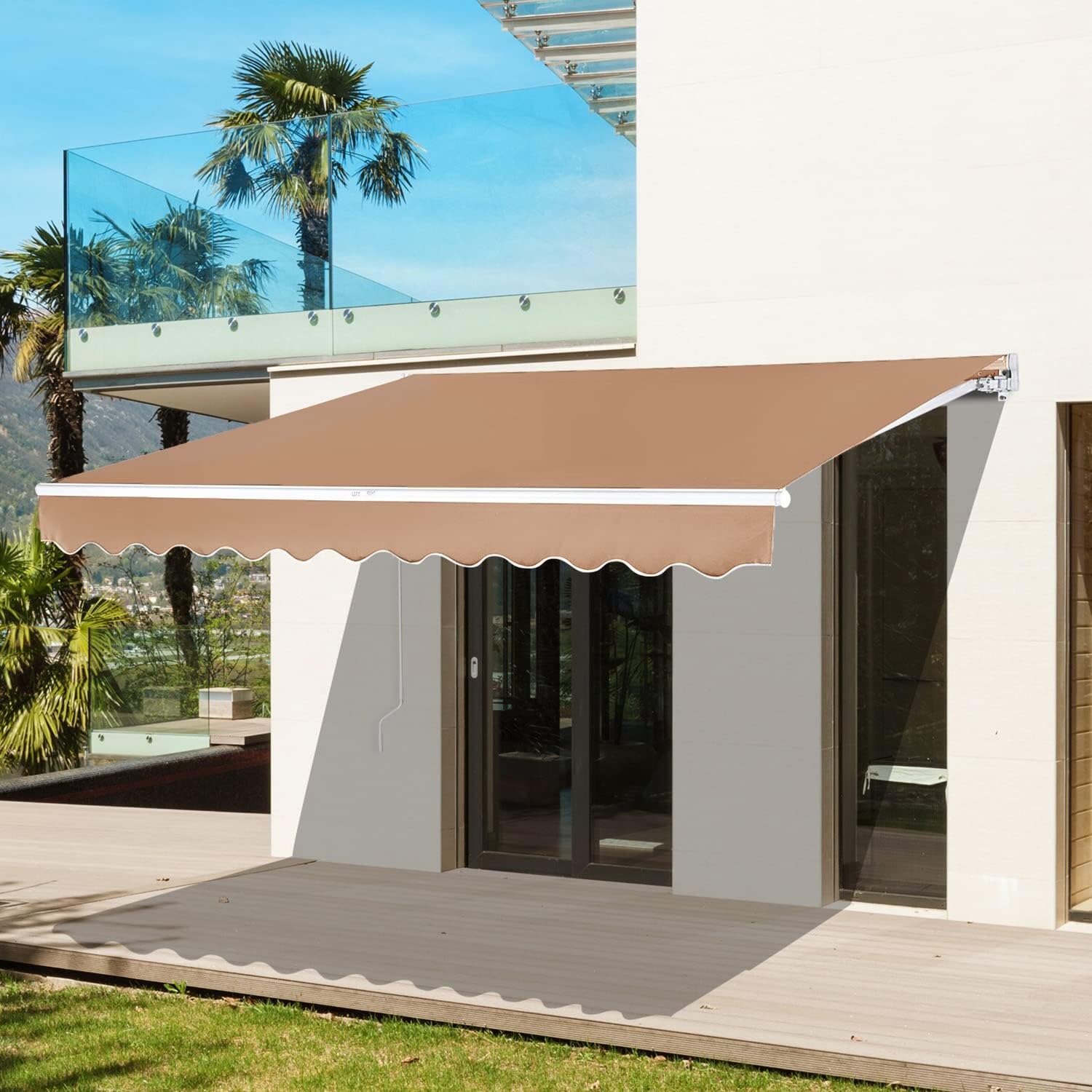 Retractable Patio Awning with Crank Handle, Tan (6.5’x8.2’) D810