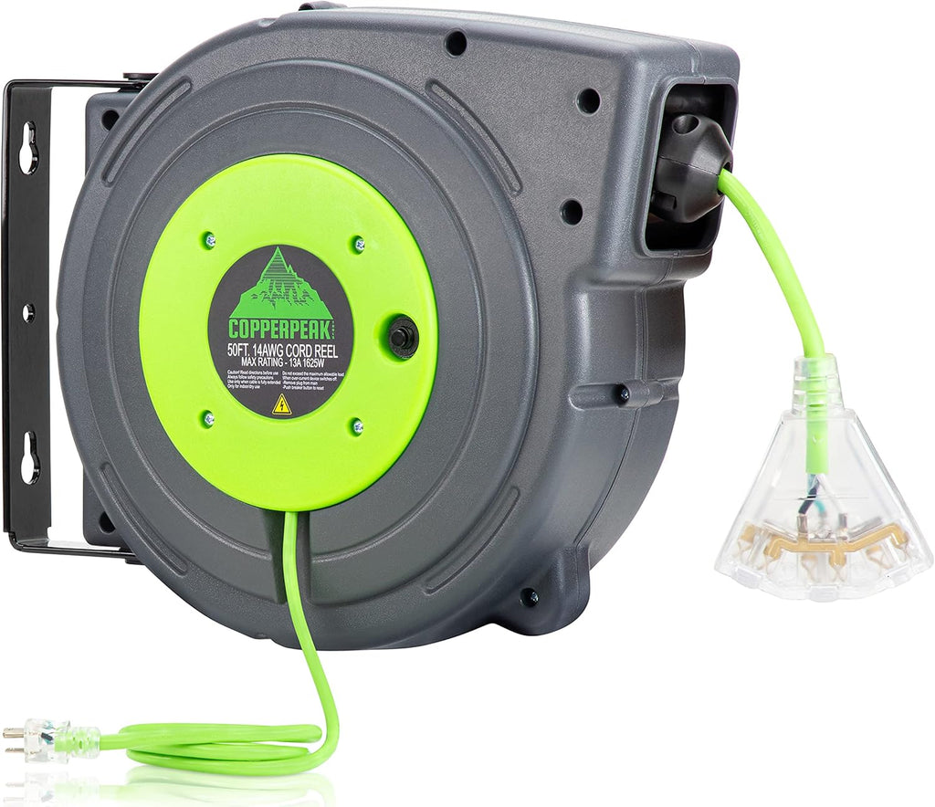 50 ft Retractable Extension Cord Reel, 12 Gauge, Blue and Grey W8800
