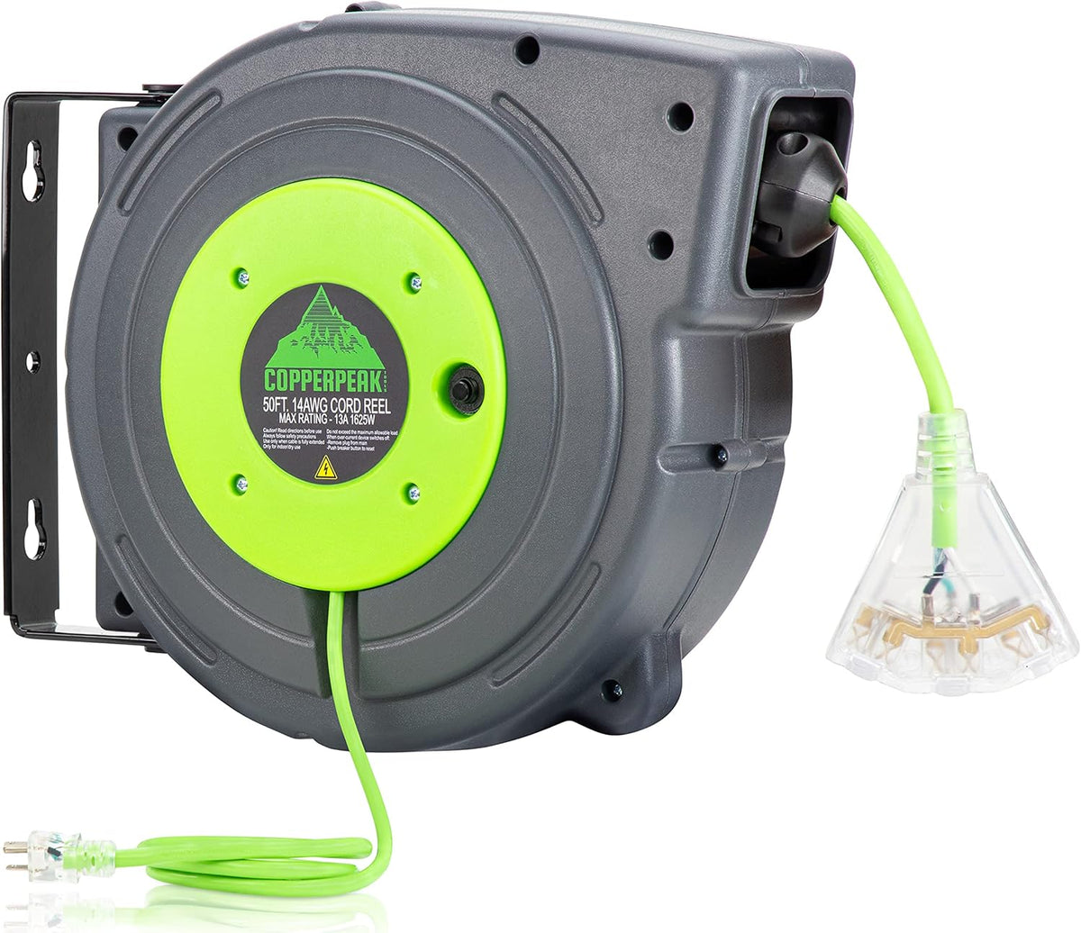 50 ft Retractable Extension Cord Reel, 12 Gauge, Blue and Grey W8800