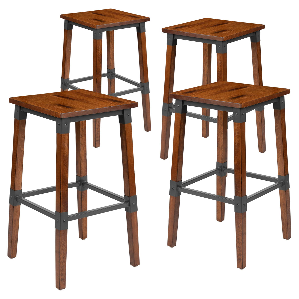 4 Pack Backless Wood Barstool U3228