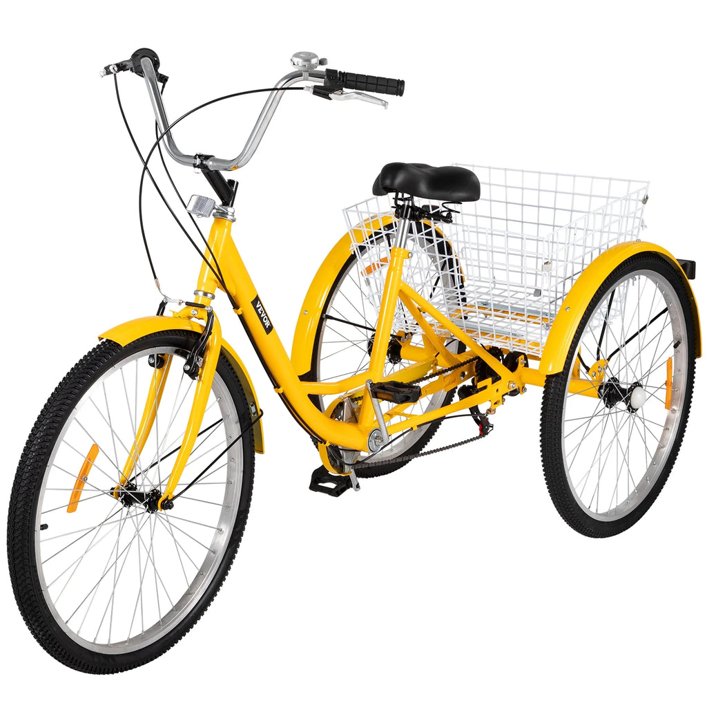 Adult Tricycle 7 Speed 26in Adjustable Trike with Bell, Brake System Basket B236634
