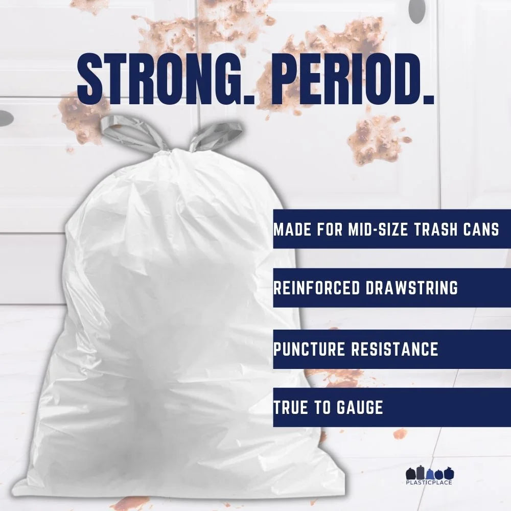 8 Gallon White Drawstring Trash Bags, 0.7 Mil, 22" x 22", 200 Count C5727