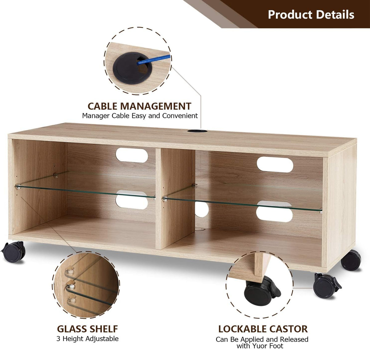 Oak Wood Corner TV Stand with Swivel Mount TV Entertainment Center F4415