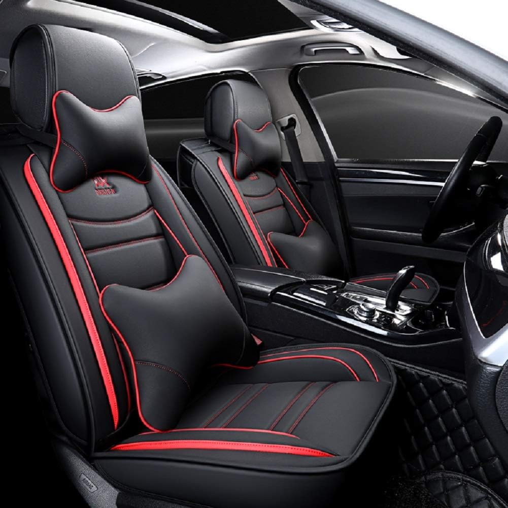 Black-White Leather Car Seat Covers 5 Seats Full Set V196251