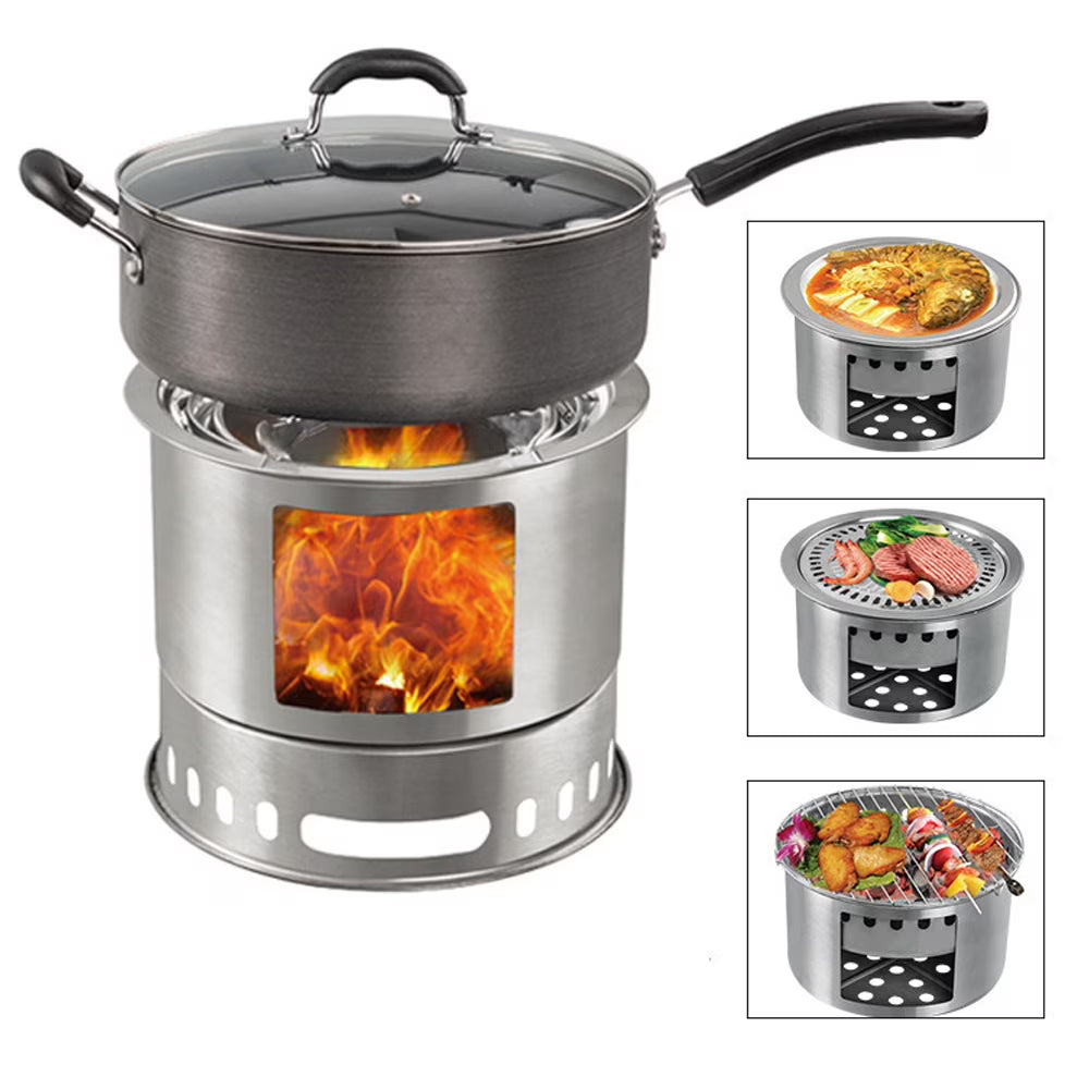 Portable 4 In 1 Wood Camping Stove O687
