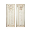 Large Rectangular Distressed Antique White Wood Wall Decor with Carved Greek Columns, Set of 2 A2374