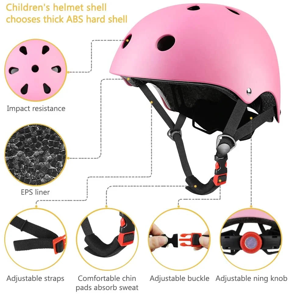 Kids Bike Helmet with Knee Elbow Wrist Pads, Pink Y455