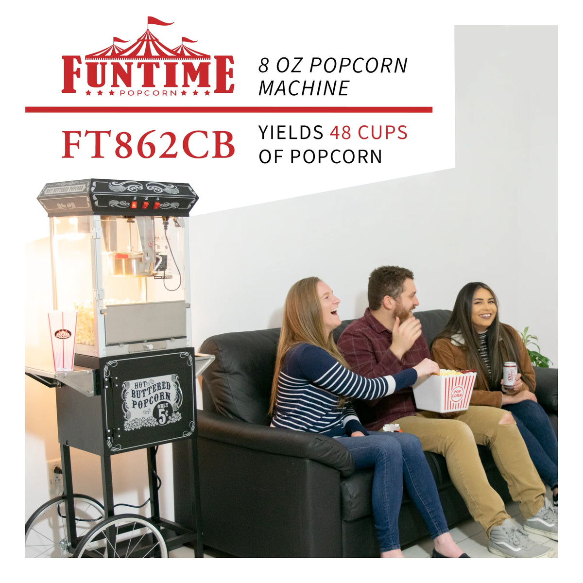 Black/Silver 8oz Popcorn Machine with Cart P755