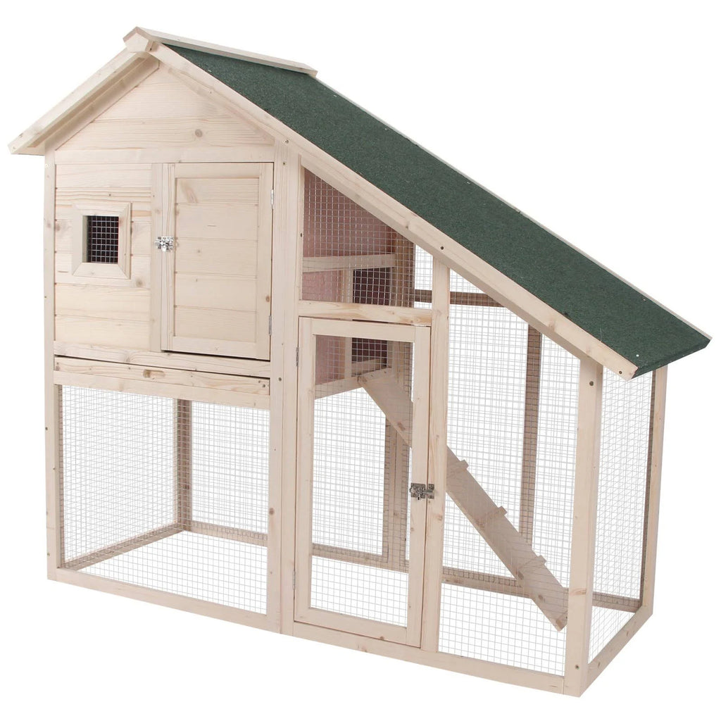 55x22 Wood Double Rabbit Hutch with Ramp and Outdoor Run J7867