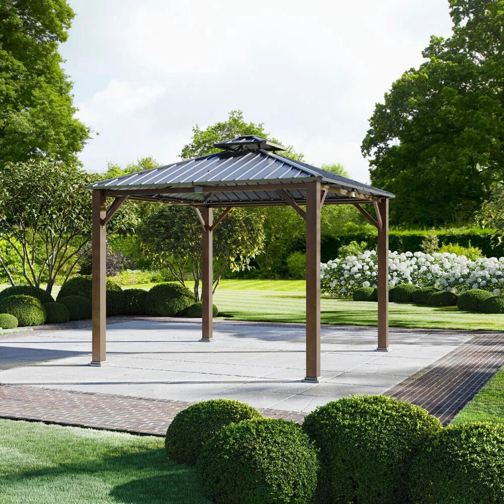 9.8' x 9.8' Hard Top Outdoor Gazebo with Roof Vent, Aluminum and Steel Frames O9116