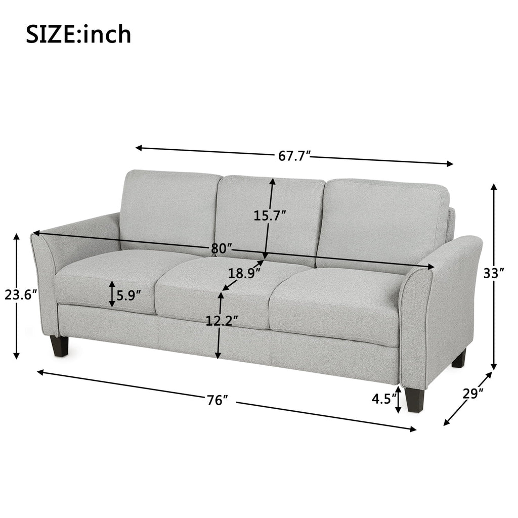 Light Gray 3-Seat Linen Fabric Sofa V905