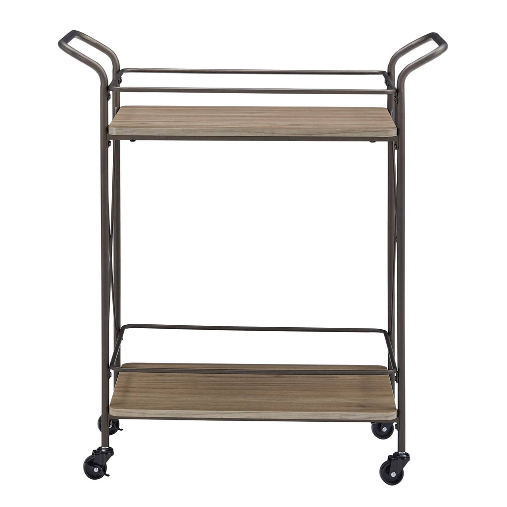 Bronze Finish Metal X-Frame Bar Cart with Walnut Wood Shelf U5692